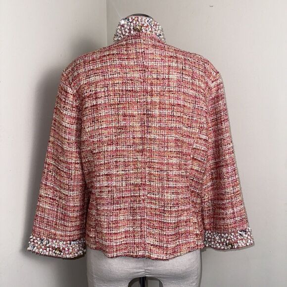 Chico's Orange Embellished Collar AND Cuffs Tweed Jacket Women's Size 1 EUC - Picture 7 of 11